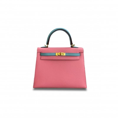 HERMÈS KELLY 25 EPSOM MILKSHAKE POWDER BLUE AND GOLD (25*17*7cm) 